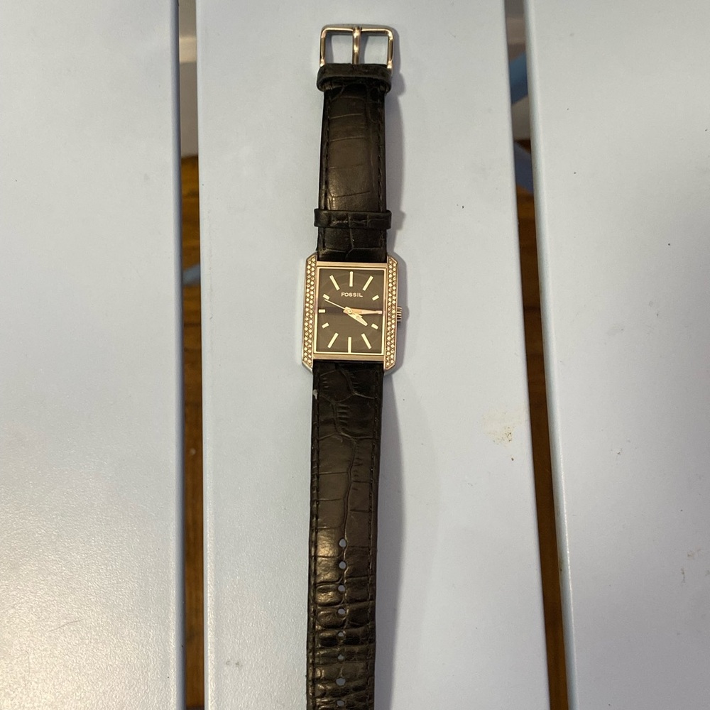 Fossil Rectangular Crystal Bezel Women's Watch Bl… - image 5